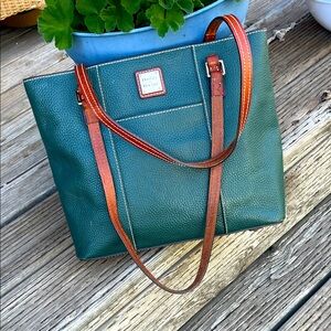 Dooney & Bourke Forest Green Tote with Brown Straps
